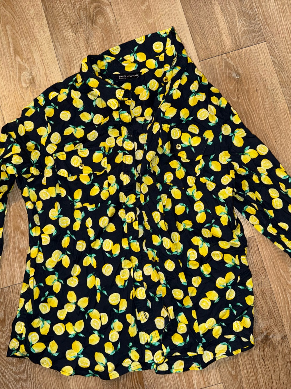 Jones New York navy Lemon Print Shirt